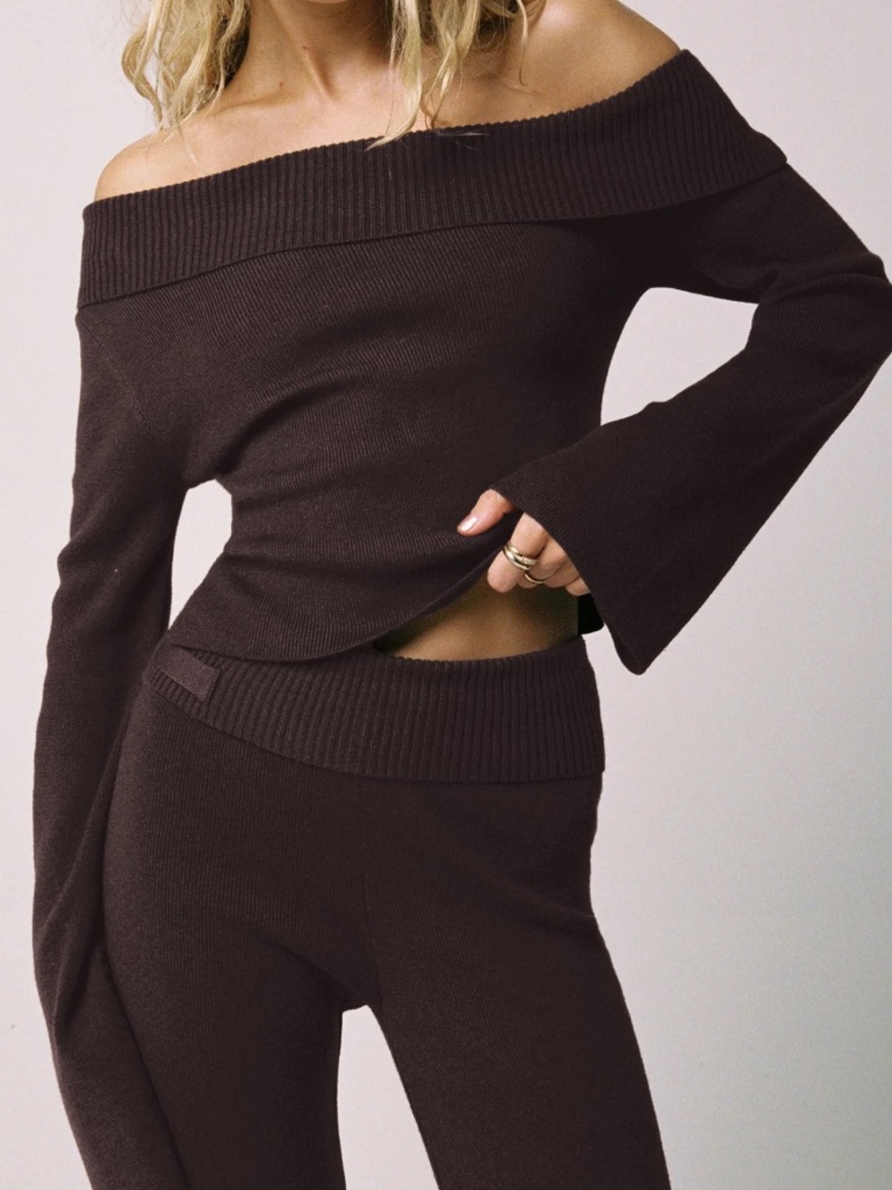 Princess Polly Foldover Off-Shoulder Brown Sweater - 4